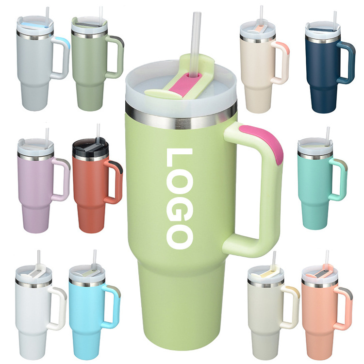 Reusable Portable Double Wall 304 Stainless Steel Travel Vacuum Insulated 40Oz Tumbler Coffee Travel Mug With Straw And Handle