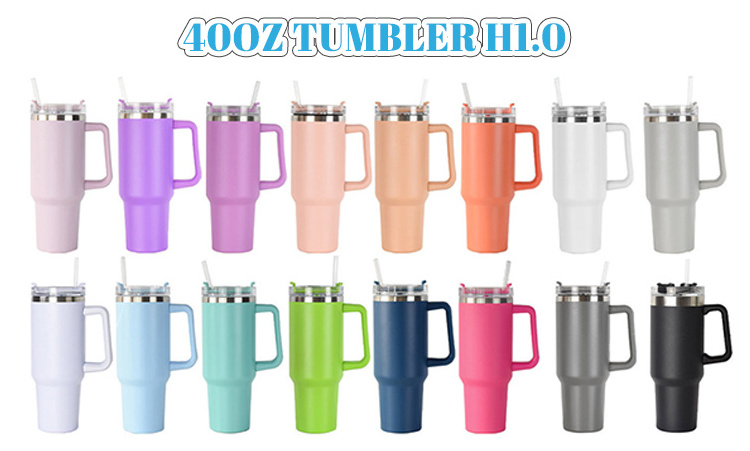 Reusable Portable Double Wall 304 Stainless Steel Travel Vacuum Insulated 40Oz Tumbler Coffee Travel Mug With Straw And Handle