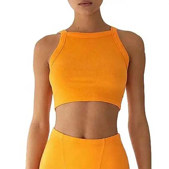 Wholesale 2 piece set women summer sets 2023 custom ladies ribbed crop tank top shirt and pants