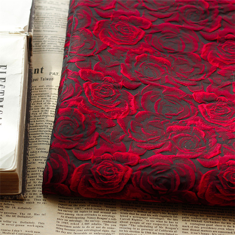 Embossed Dark Red Three-dimensional Rose Black Base Yarn-dyed Jacquard Fabric wallpaper