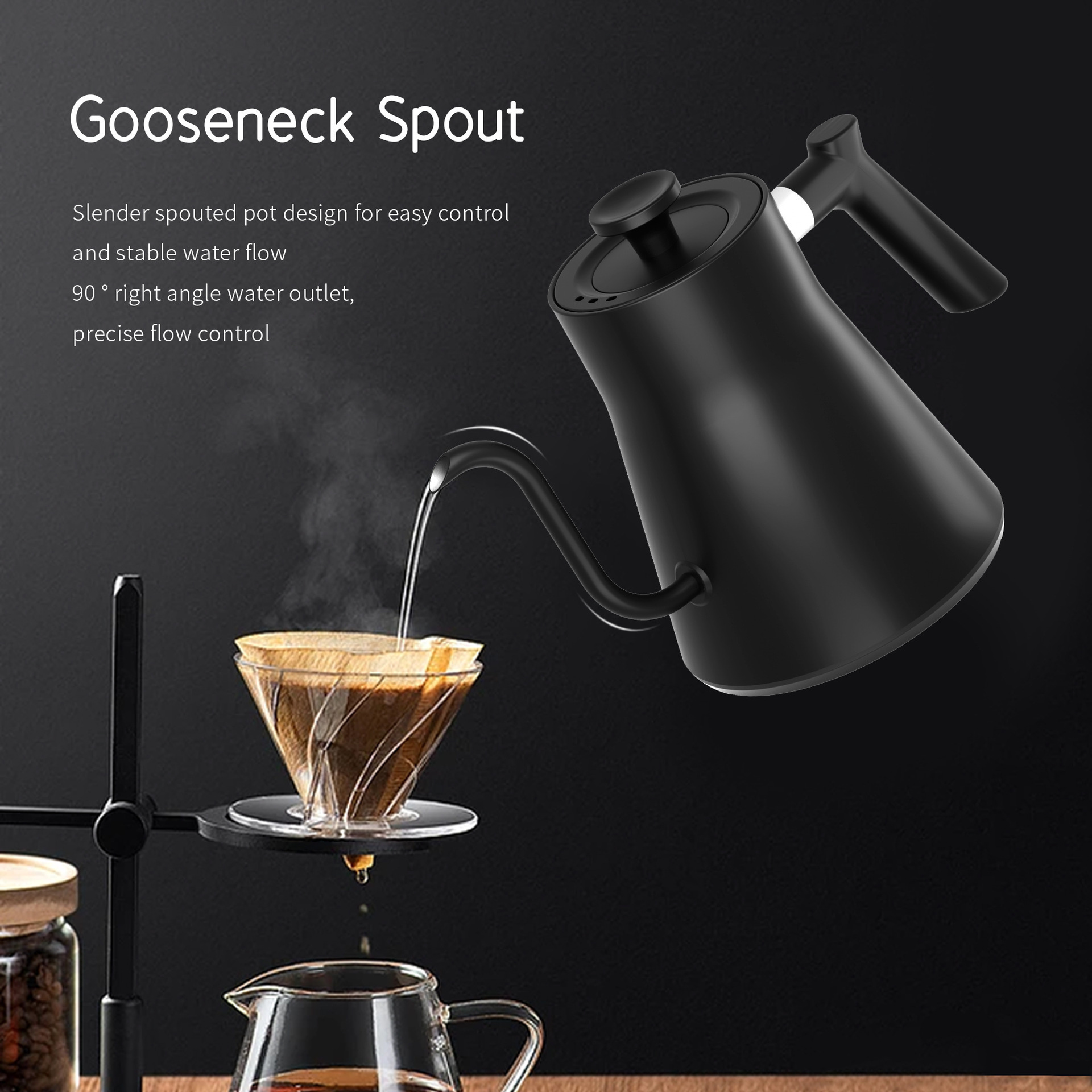 900Ml Goose Neck Stainless Steel Kettle Black Digital Smart Pour Over Coffee Tea Temperature Control Gooseneck Electric Kettle