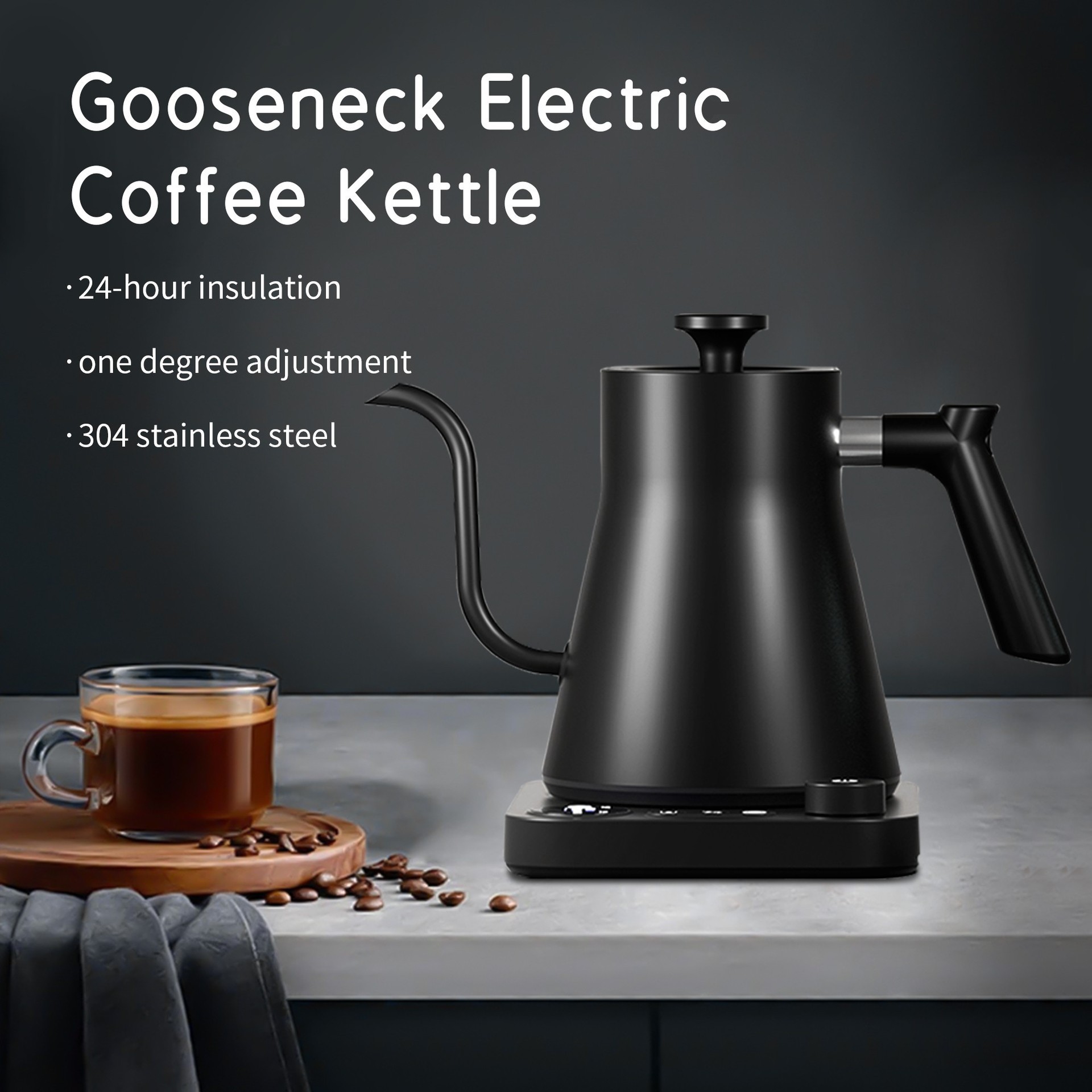 900Ml Goose Neck Stainless Steel Kettle Black Digital Smart Pour Over Coffee Tea Temperature Control Gooseneck Electric Kettle