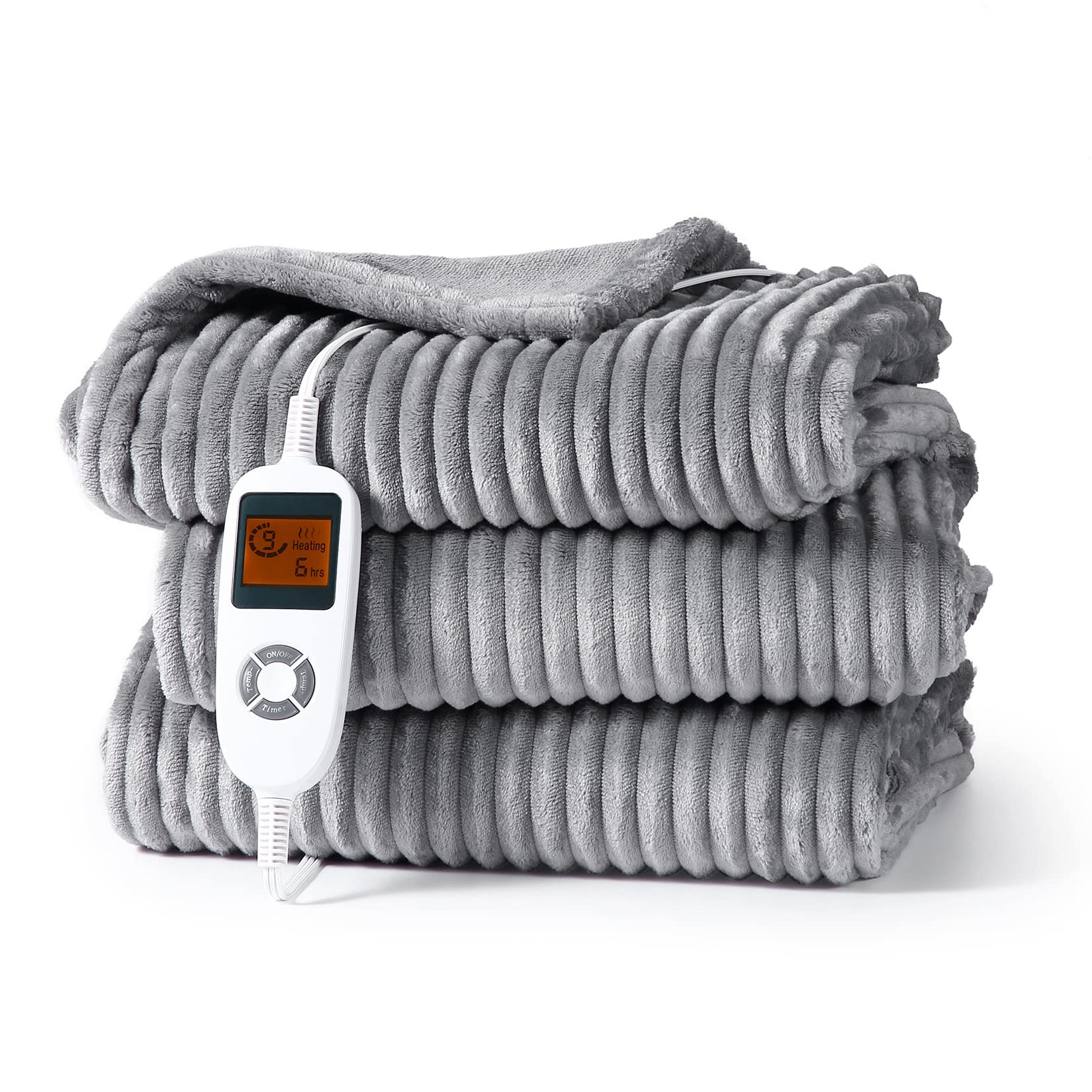 Custom Grey Soft  Thicken Ribbed Flannel Wearable Warm Electric Heated Blanket