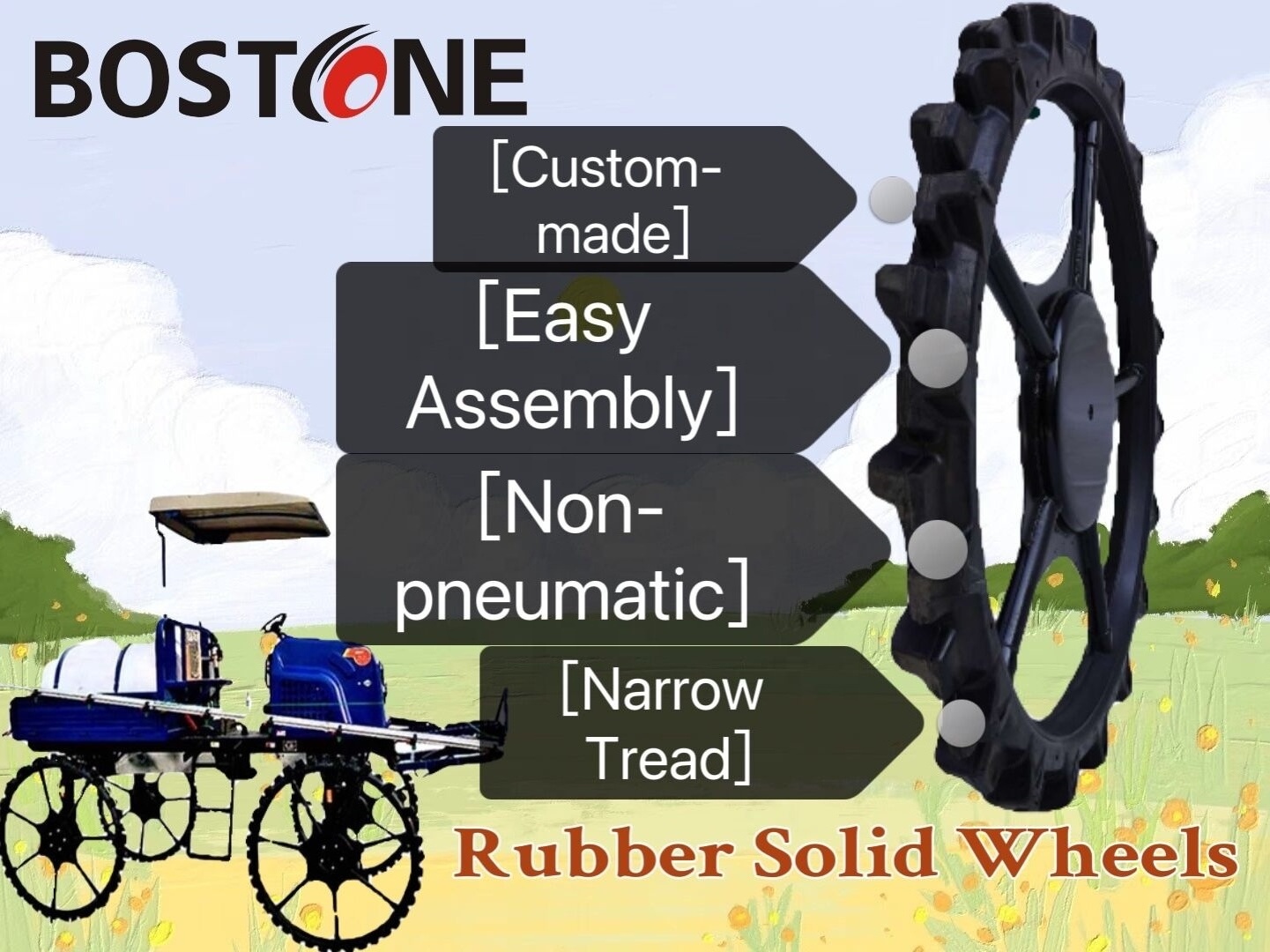 Bostone paddy solid tractor tire 970 1m 1100 mm 1200 mm 1800 mm 1.9 m 2.1 m slim tractor tyres