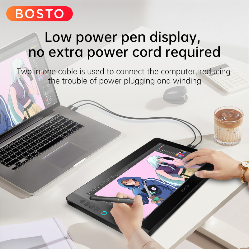 BOSTO BT-13HDK-T 13.3-Inch Touch Screen Digital Graphic Drawing Tablet Monitor Interactive Pen Display Multiple Colors USB