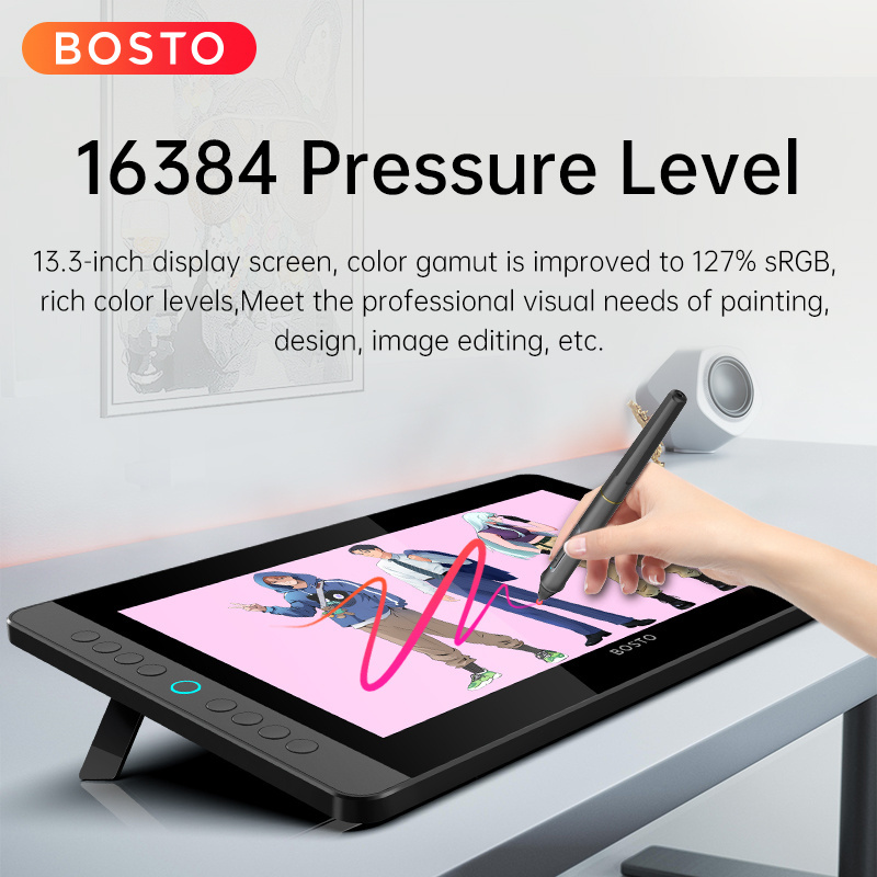 BOSTO BT-13HDK-T 13.3-Inch Touch Screen Digital Graphic Drawing Tablet Monitor Interactive Pen Display Multiple Colors USB