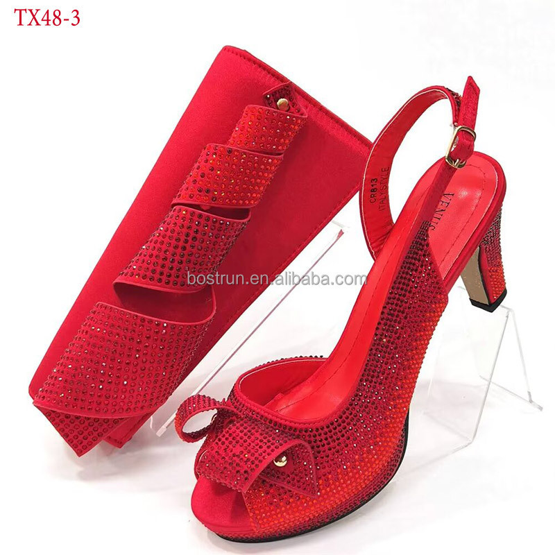 TX48 Italian Woman High Heels Sandals And Matching Bag Set For Party Hot Sale African Woman Shoes And Bag To Match