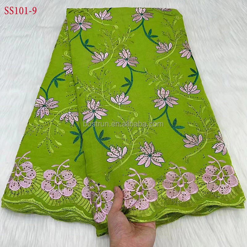 SS101  African Lace Fabric High Quality 2024 Hot Sale Swiss Voile Cotton Sewing Embroidery Fabric Dress For Nigerian Women