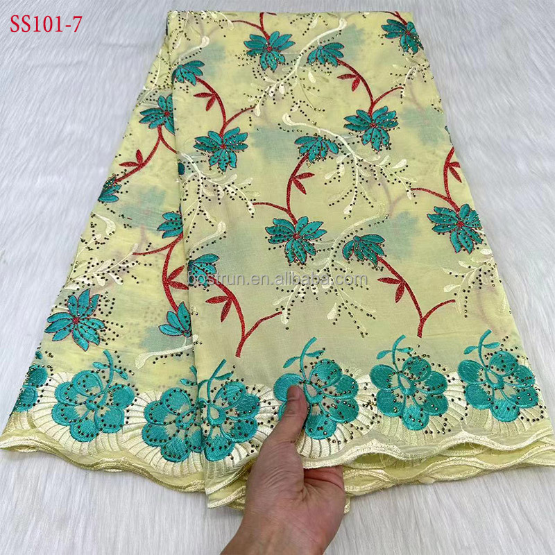 SS101  African Lace Fabric High Quality 2024 Hot Sale Swiss Voile Cotton Sewing Embroidery Fabric Dress For Nigerian Women