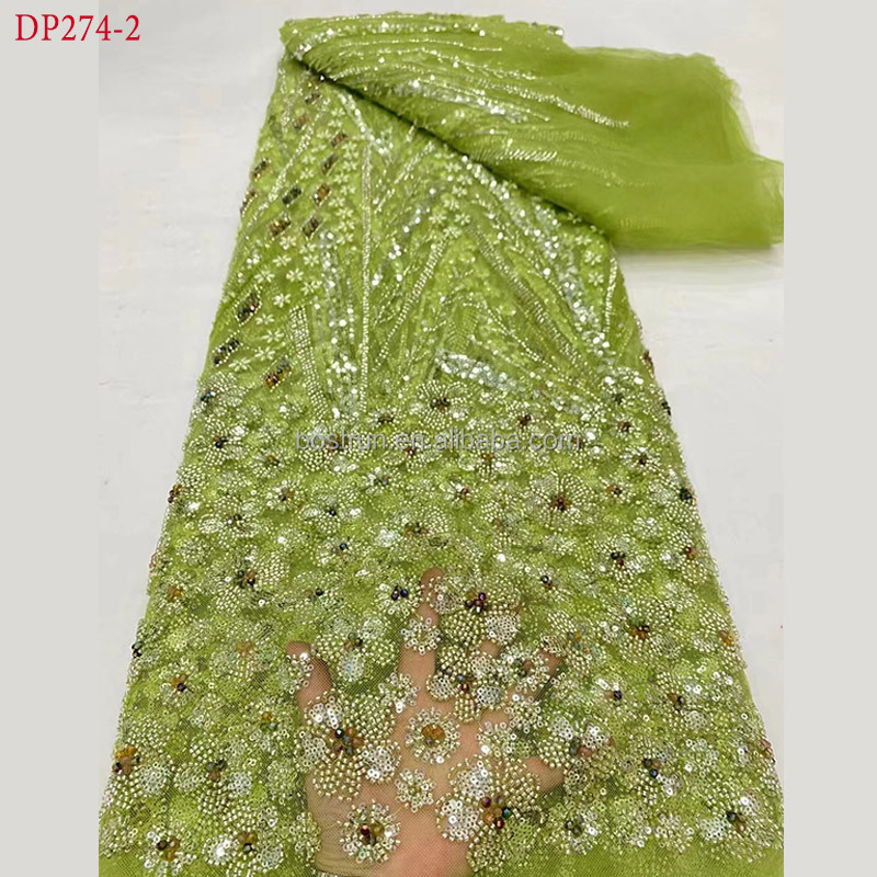 DP274 Fashion fabric 5 yards Hand-beaded sequin lace fabric new French luxury embroidery lace Nigeria fabric