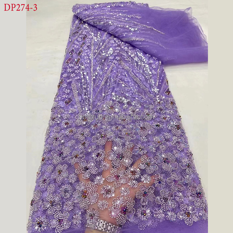 DP274 Fashion fabric 5 yards Hand-beaded sequin lace fabric new French luxury embroidery lace Nigeria fabric