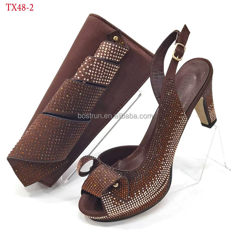 TX48 Italian Woman High Heels Sandals And Matching Bag Set For Party Hot Sale African Woman Shoes And Bag To Match