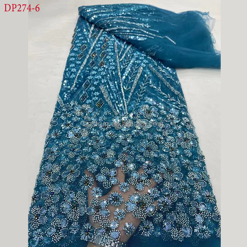 DP274 Fashion fabric 5 yards Hand-beaded sequin lace fabric new French luxury embroidery lace Nigeria fabric