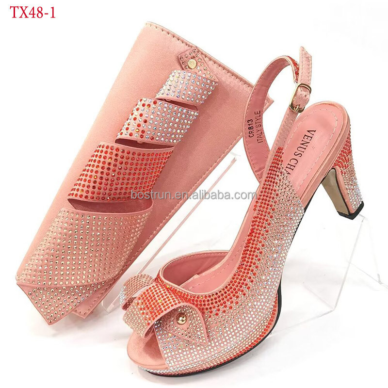 TX48 Italian Woman High Heels Sandals And Matching Bag Set For Party Hot Sale African Woman Shoes And Bag To Match