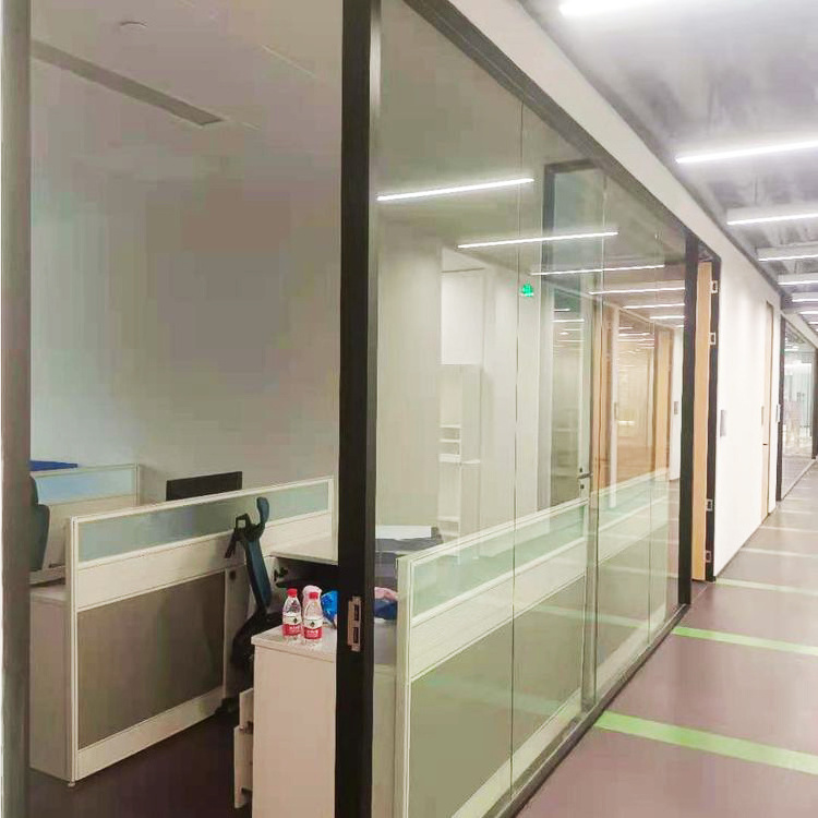 Office Furniture Semi-automatic Aluminum Frame Soundproof Office Wall Glass Partition