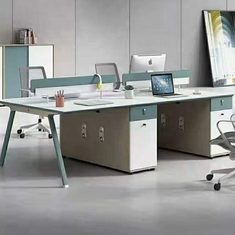 Chinese factories high quality office furniture solid wood 4 seater office workstations desk  with table top partition