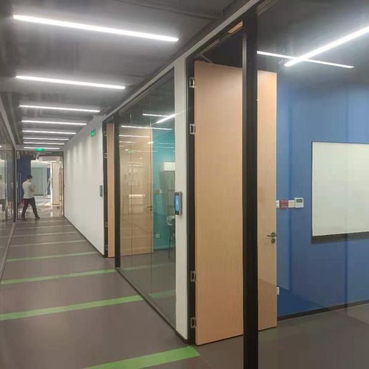 Office Furniture Semi-automatic Aluminum Frame Soundproof Office Wall Glass Partition