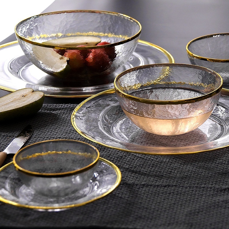 Hot Sale Style Catering Charger Plates Gold Line Dinnerware Sets Luxury Events Clear Glass Charger Tableware Dish Plates