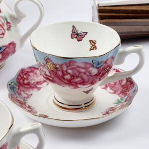 Wholesale fine bone china ceramic with flower coffee tea cup and saucer set