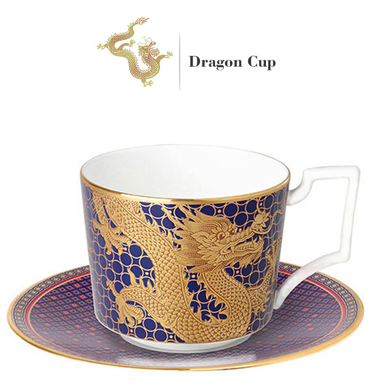 Custom Design Chinese Dragon And Phoenix Cups And Saucers Tableware Luxury European Style Ceramic Dinner Plate Dinnerware Set