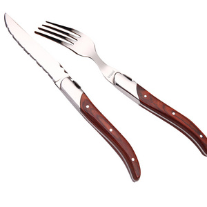 Stainless Steel Silverware Flatware with Wooden Handle, Restaurant Steak Knife Fork Spoon Cutlery Set