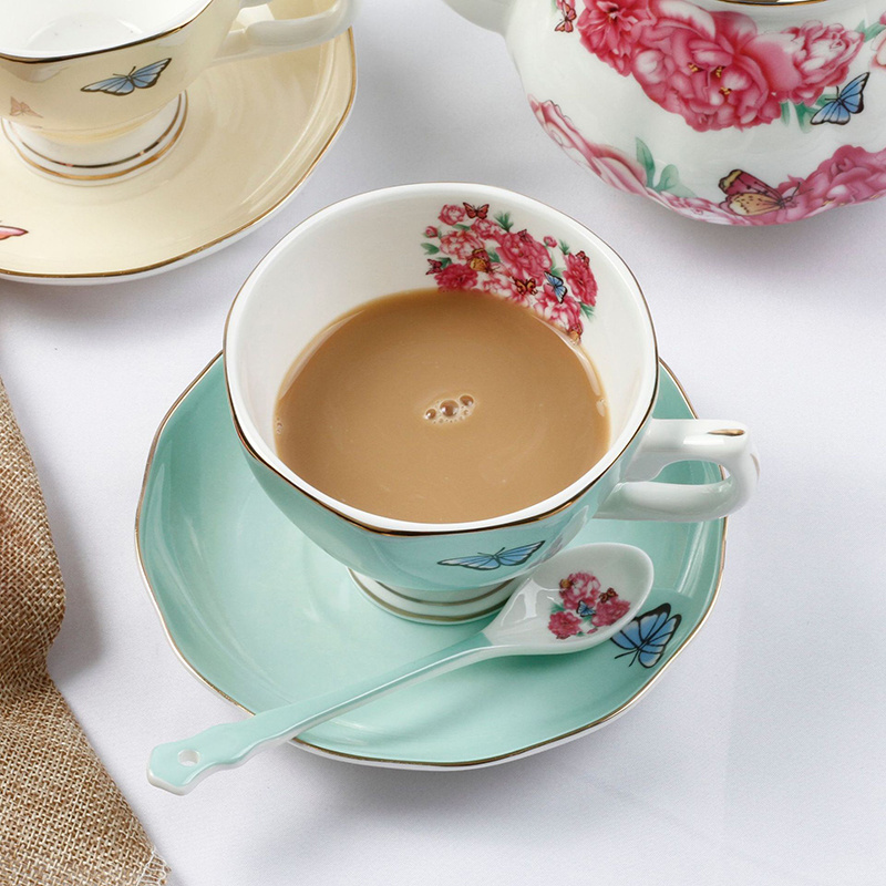 Wholesale fine bone china ceramic with flower coffee tea cup and saucer set