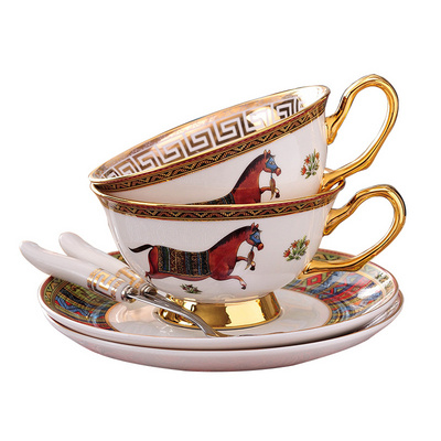 B&S Royal Gold Rim Bone China Coffee Cup Tea Cup And Saucer Gold Dishes Plates Luxury Ceramic Plate For Hotel And Restaurant