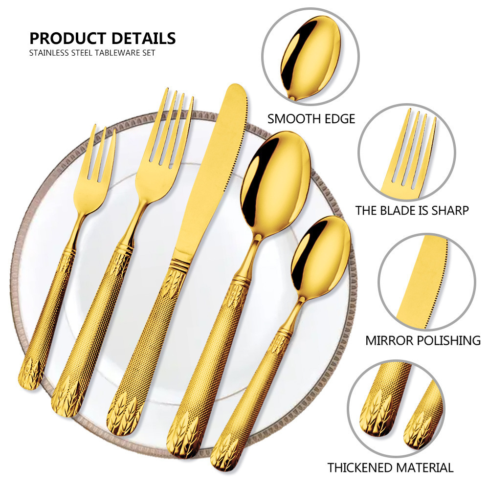 Factory Direct Sale European Style Luxury Modern Kitchen Ware Gold 304 Stainless Steel Metal Cutlery Set For Restaurant