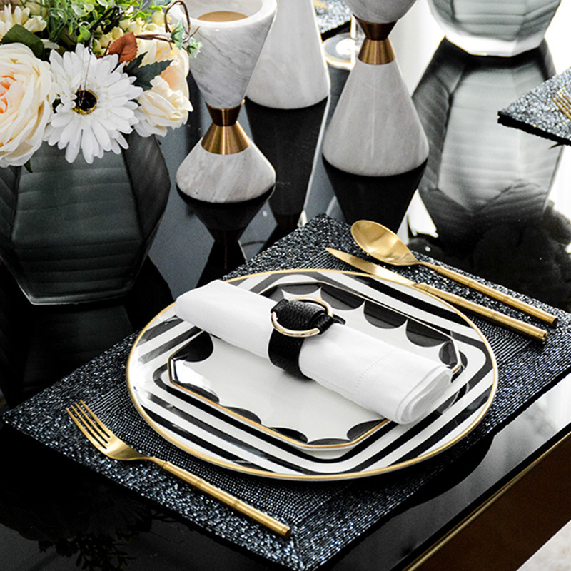 Tableware Dinnerware Set Bosung Black Stripe Bone China Dinner Set Wedding Party Charger Plates Size In 12 Inches