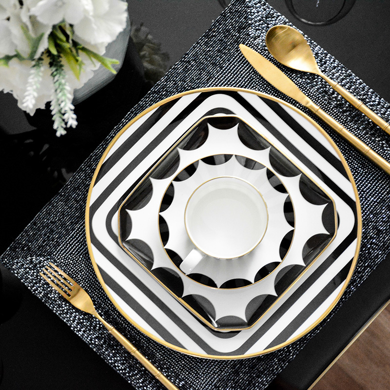 Tableware Dinnerware Set Bosung Black Stripe Bone China Dinner Set Wedding Party Charger Plates Size In 12 Inches