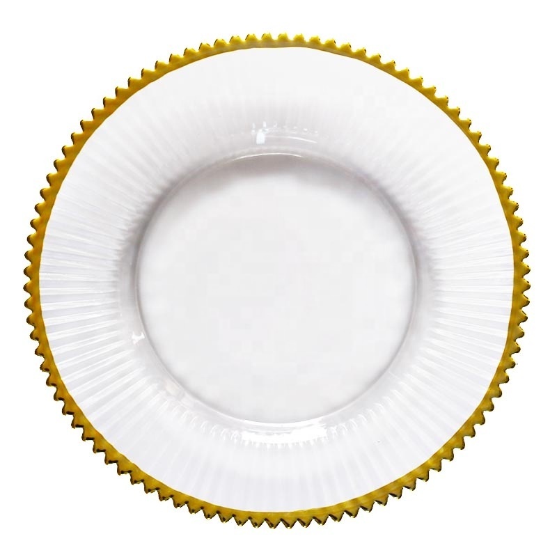 Luxury Wedding Plates European Banquet Gold Rim Restaurant Charger Plates Clear Glass Plate Tableware For Dessert Salad