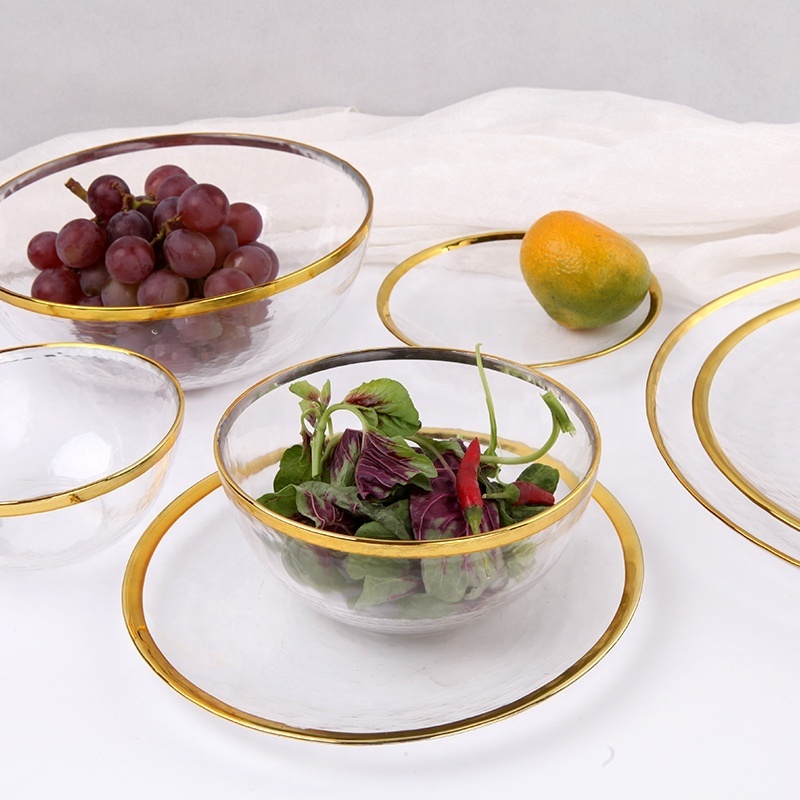 Hot Sale Style Catering Charger Plates Gold Line Dinnerware Sets Luxury Events Clear Glass Charger Tableware Dish Plates