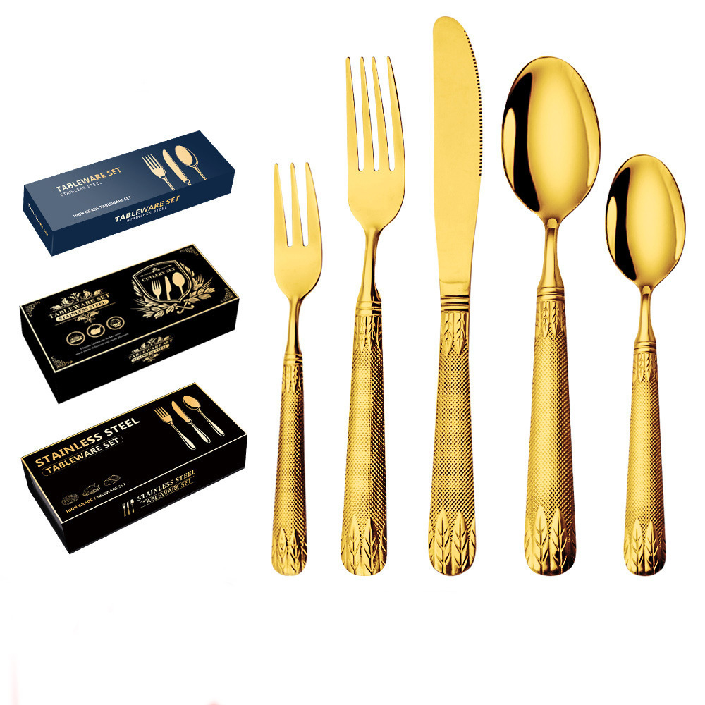 Factory Direct Sale European Style Luxury Modern Kitchen Ware Gold 304 Stainless Steel Metal Cutlery Set For Restaurant