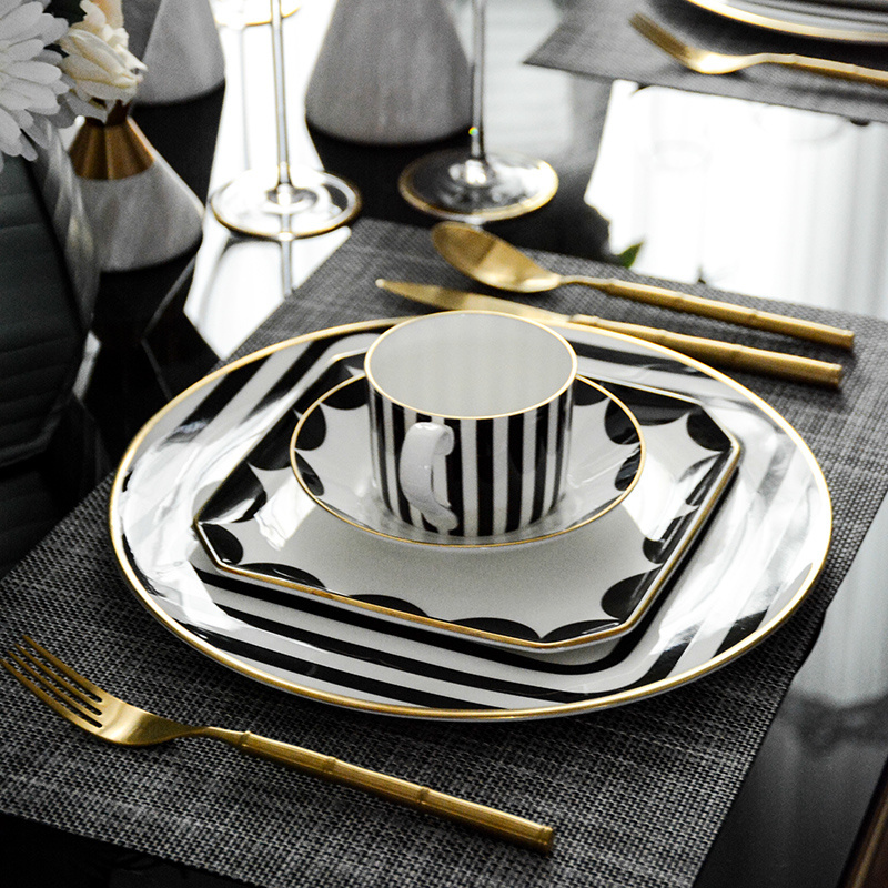 Tableware Dinnerware Set Bosung Black Stripe Bone China Dinner Set Wedding Party Charger Plates Size In 12 Inches