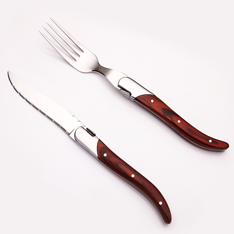 Stainless Steel Silverware Flatware with Wooden Handle, Restaurant Steak Knife Fork Spoon Cutlery Set