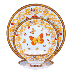 Wholesale Butterfly Design Ceramic Dining Dishes Set Luxury Tableware Fine Bone China Cheese Plates Dinner Set With Gold Rim