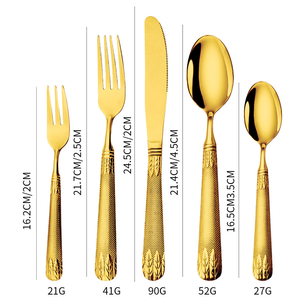 Factory Direct Sale European Style Luxury Modern Kitchen Ware Gold 304 Stainless Steel Metal Cutlery Set For Restaurant