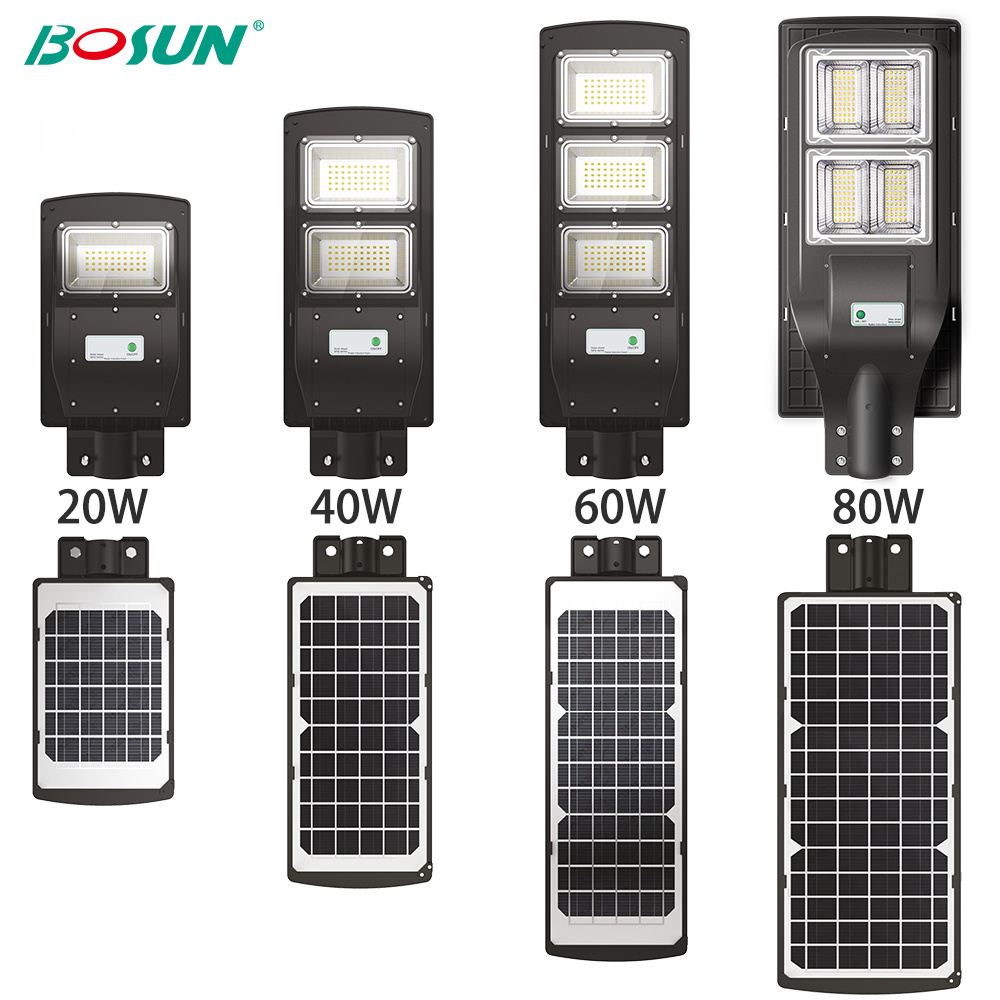 GEBOSUN IP65 Waterproof outdoor ABS 20w 40w 60w 80w All In One Soler Led Street Light