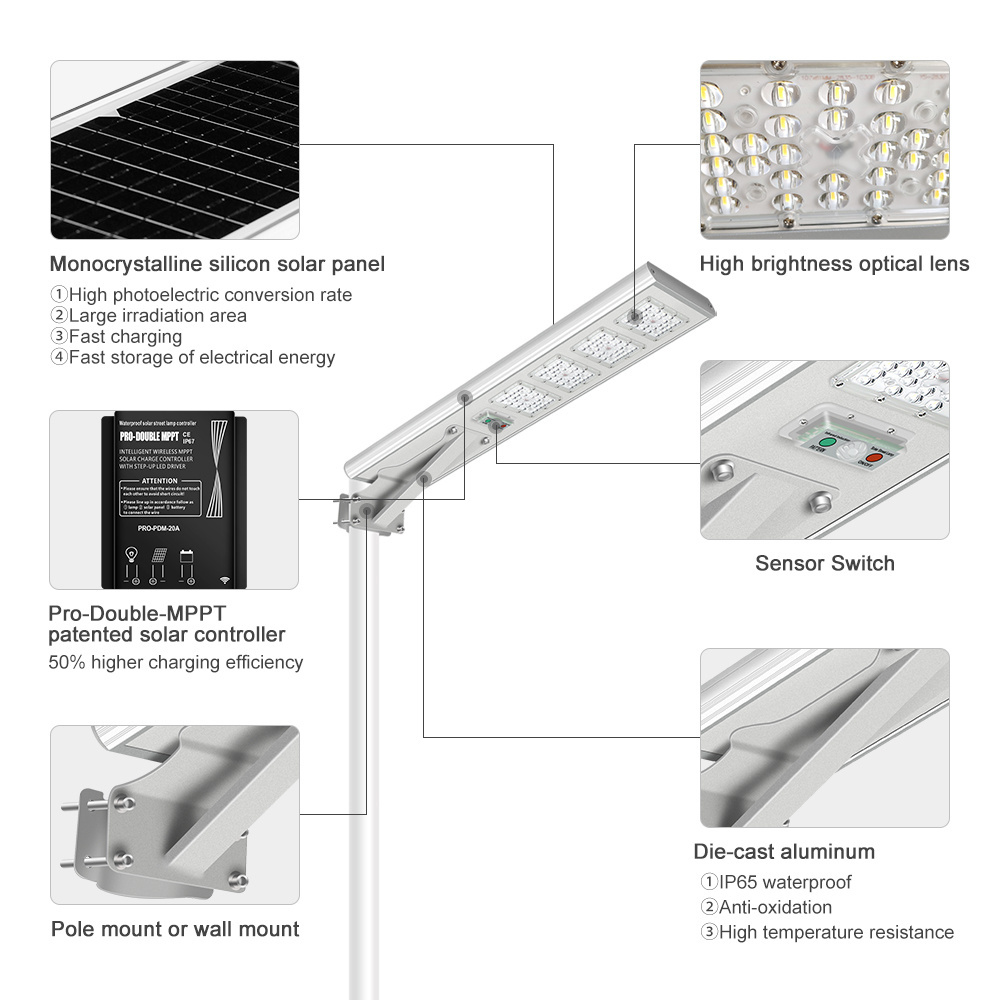 Road Projects Solar Street Lamp Outdoor Waterproof 30w 60w 100w All In One Solar Street Lights