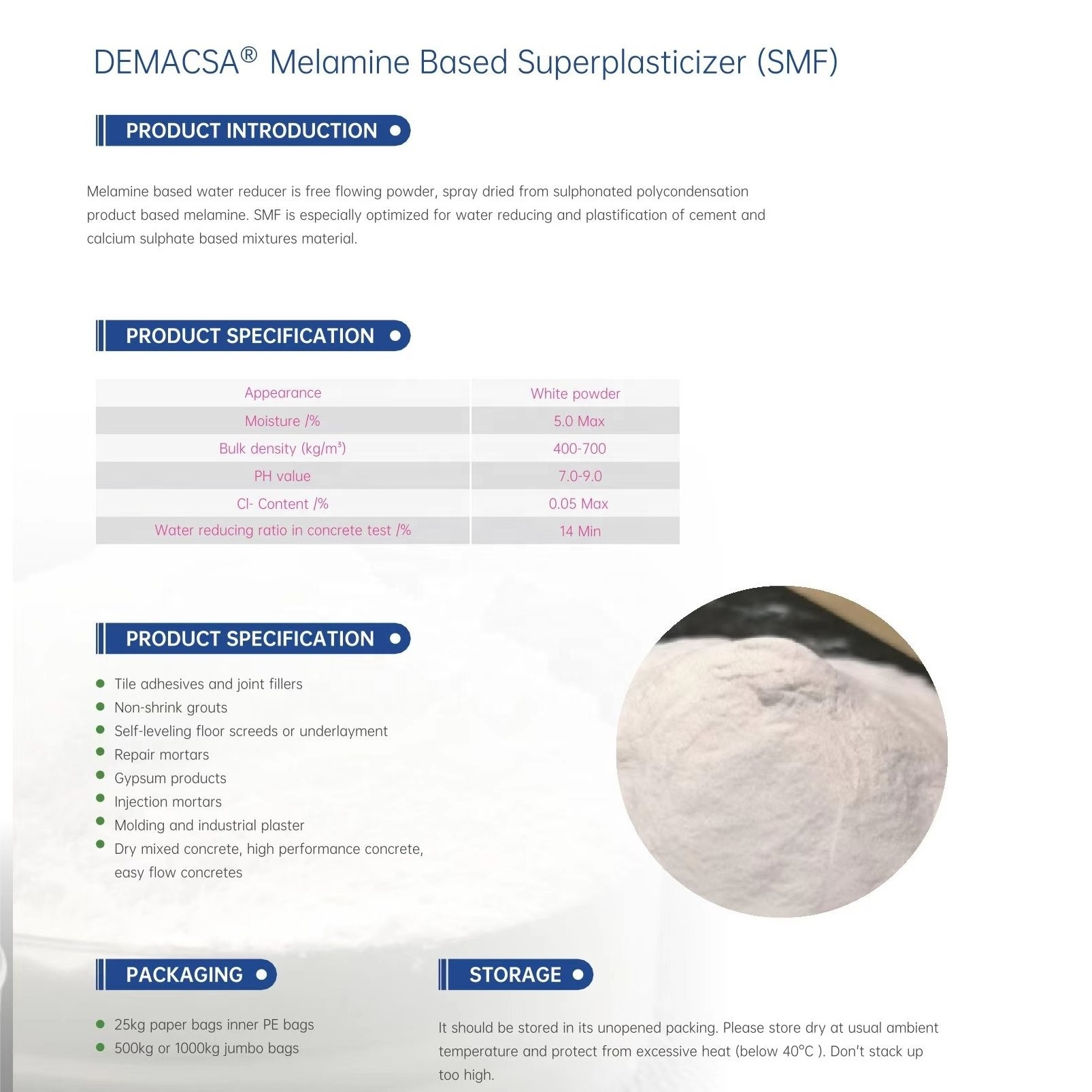 Sulfonated Melamine Formaldehyde (smf) Powder Superplasticizer Decrease The A/c Ratio (water/cement) Improving Strength