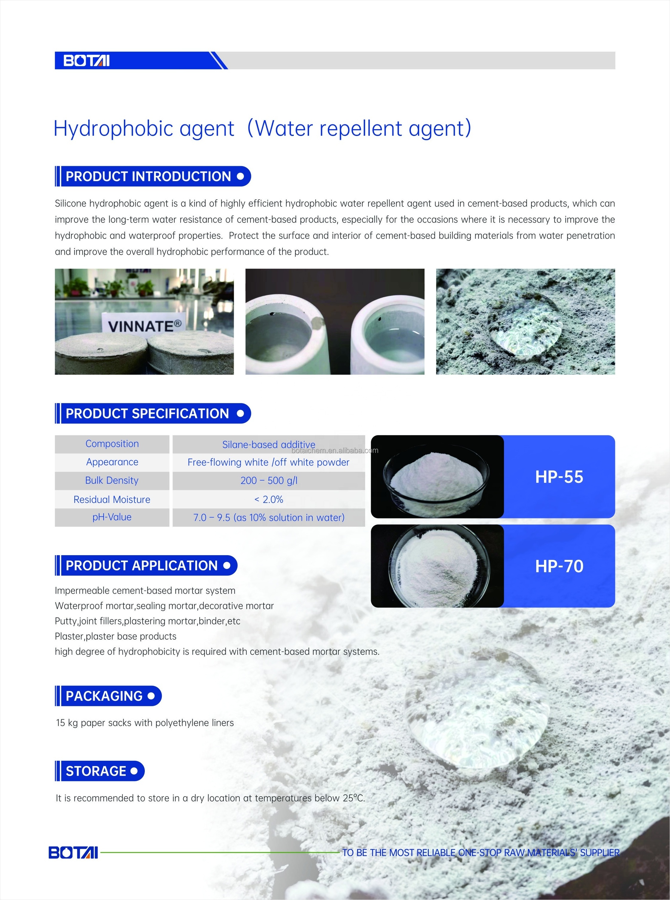 waterproof silicone Hydrophobic Agent HP-70 water repellent agent Mortar waterproofing agent powder