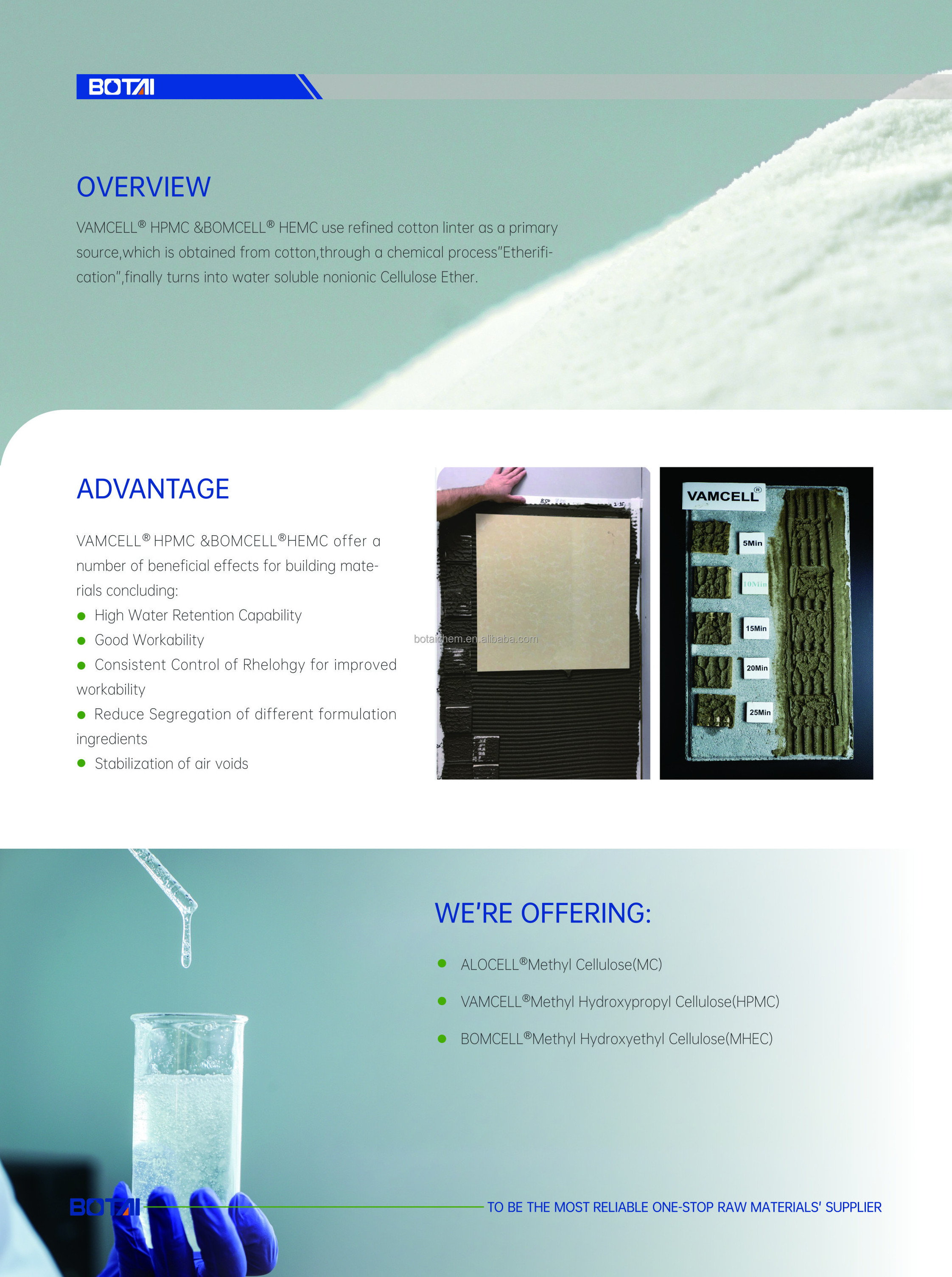 VAMCELL botai Hpmc Manufacturer hydroxy propyl methyl cellulose For Pretreatment Powder Test Gypsum Plaster