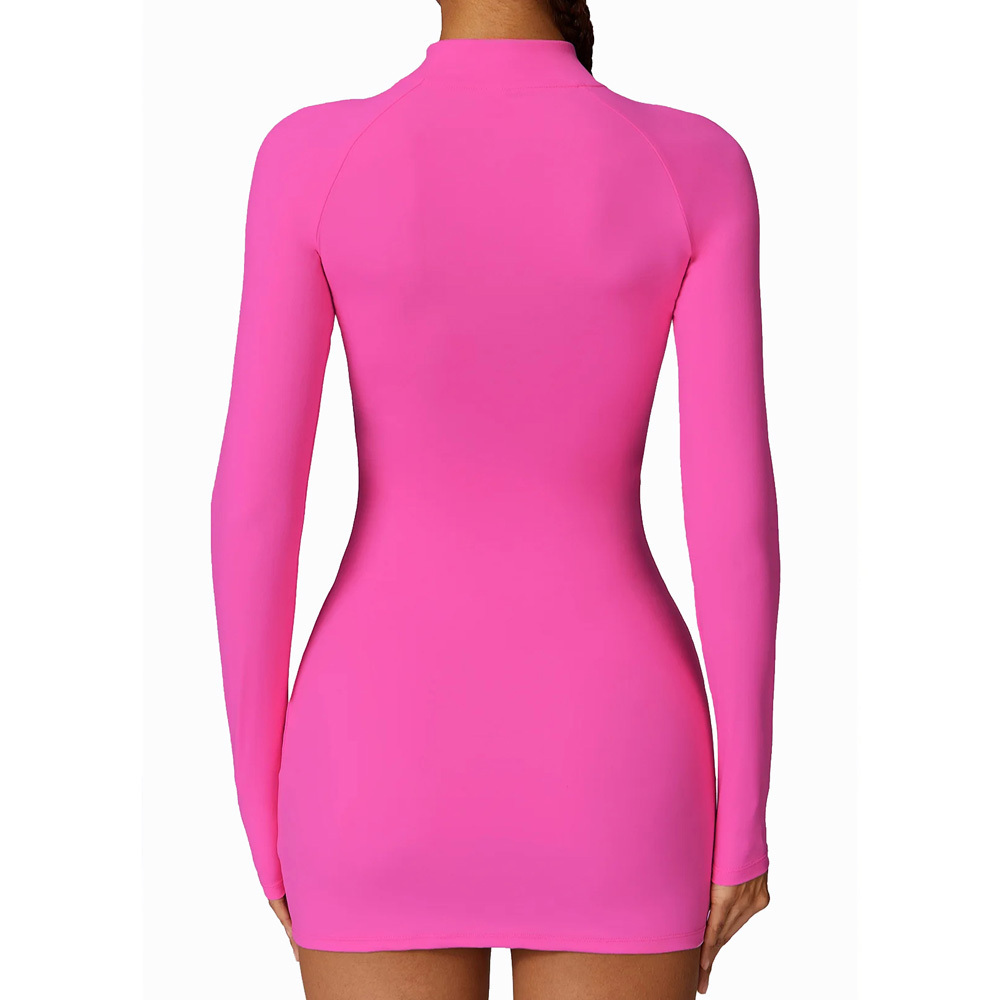 Premium Women Tennis Dress Zipper Nude Long Sleeve Bodycon Tracksuit Bodycon Dresses Running Fitness Golf Badminton Tracksuits