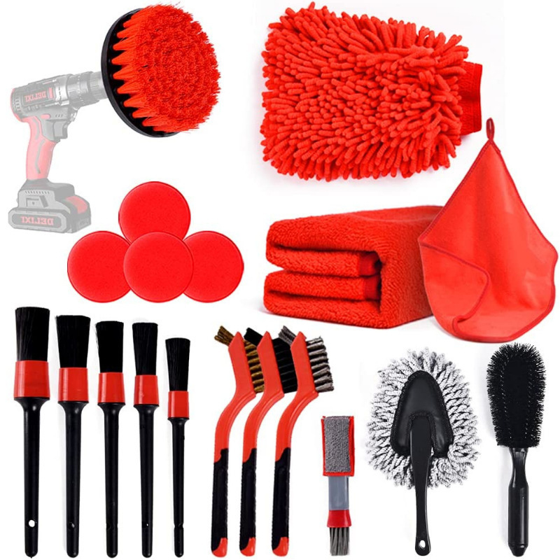 Factory High Quality16 Pcs Detailing Brush Set With Pvc Material Soft Wheel Cleaning Applicator Car Tire Brush