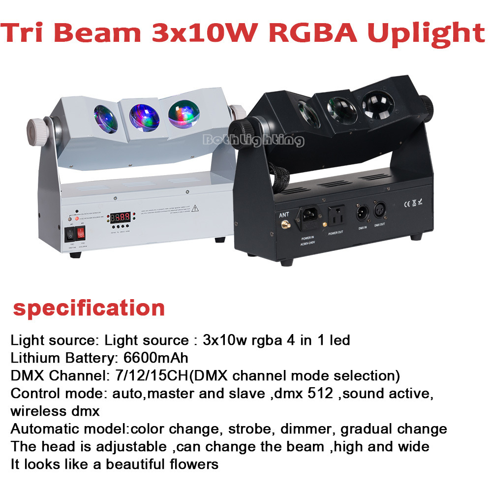 New stage Tri Beam 3x10w rgba 4in1 wireless led uplights  remote control wall washer light