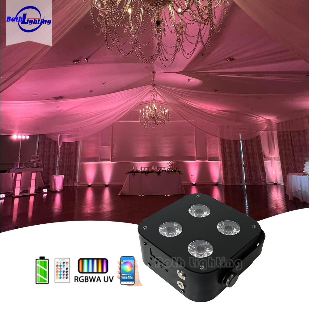 8pcs Wireless Battery Powered 4 x 12W RGBAW UV 6in1 LED Mini Wireless Uplight with Charge Case for Wedding Stage Light