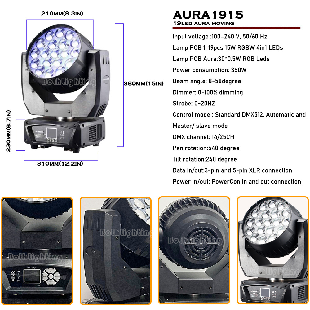 USA Warehouse 2pcs With Flight Case AURA1915 Moving Head Light 19x15w RGBW Wash LED Moving Head Light with zoom