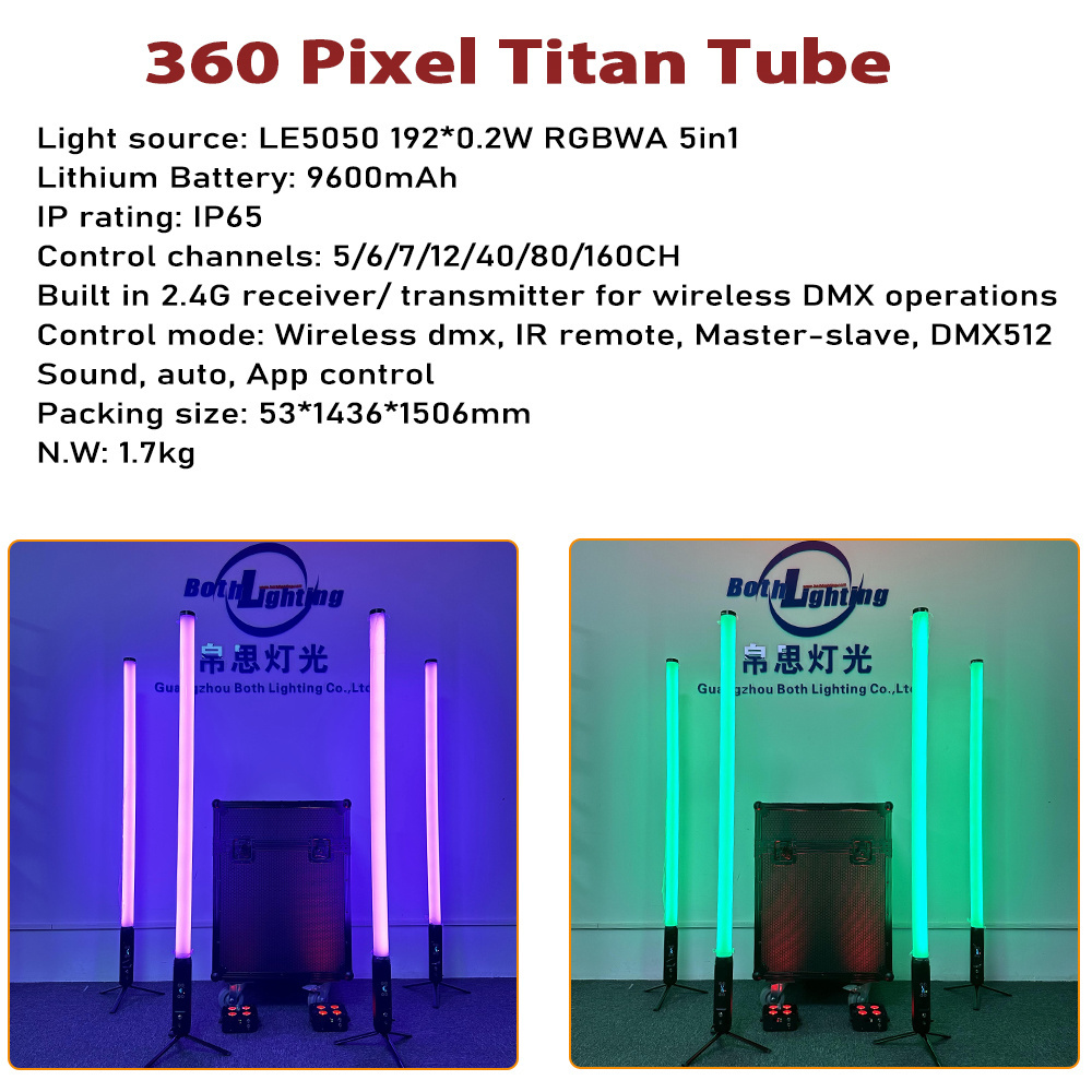 Indoor/Outdoor IP65 Waterproof 360 Wireless Battery Remote WIFI DJ DMX RGB Astera Titan Tube LED Pixel Party Wedding Light