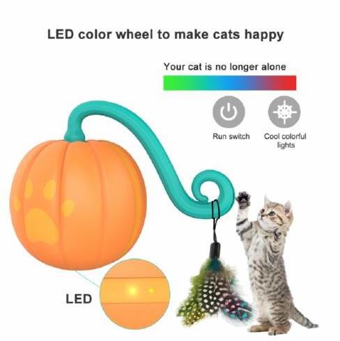 Smart Cat Toys Pumpkin Teaser Ball Cat Toy Electric Rotating Light-up Ball Intelligent Automatic Rolling Ball USB Rechargeable