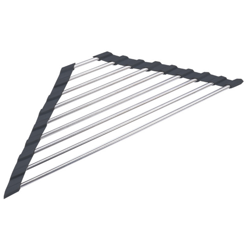 Kitchen Stainless Steel Foldable Triangle Drain Rack Dish Fruit Vegetable Drying Rack Over The Sink